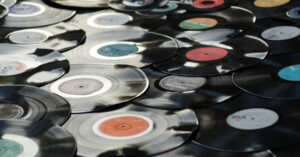 A pile of vinyl records.