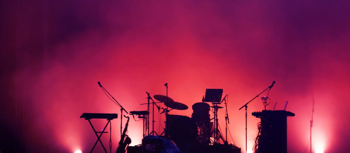 Set of musical instruments at a music festival